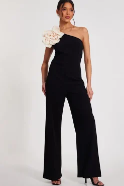 Quiz One Shoulder Floral Jumpsuit Black Discount