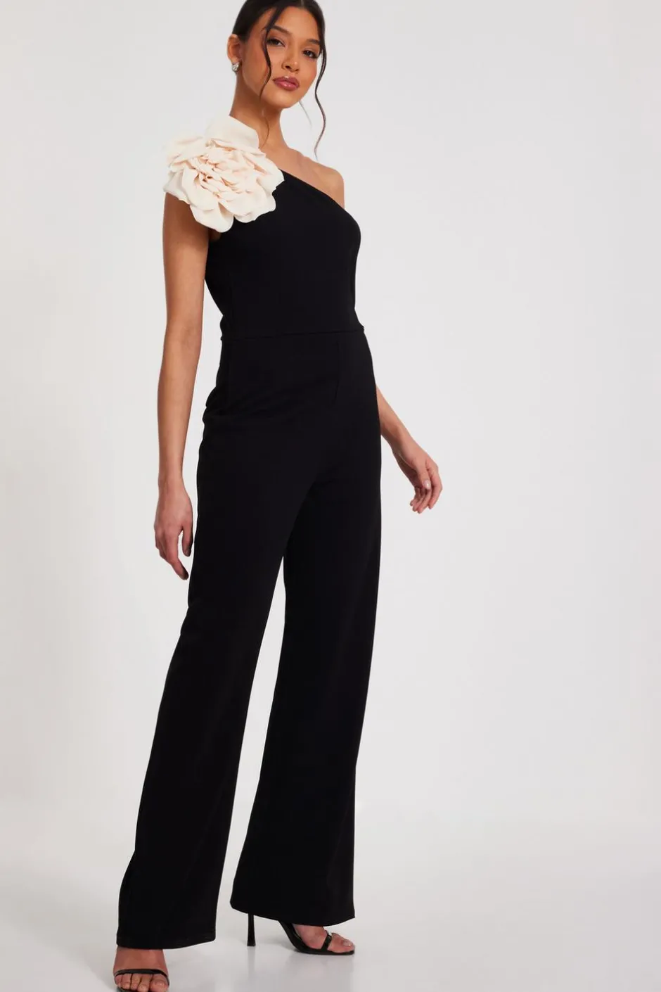 Quiz One Shoulder Floral Jumpsuit Black Discount