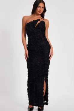 Quiz One Shoulder Floral Maxi Dress Black Best