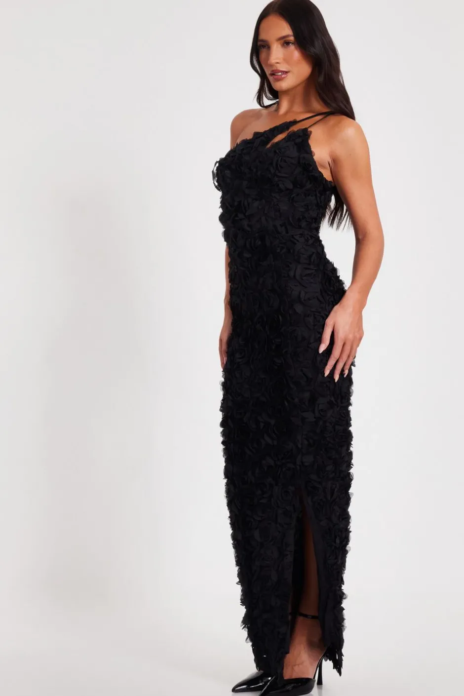 Quiz One Shoulder Floral Maxi Dress Black Best