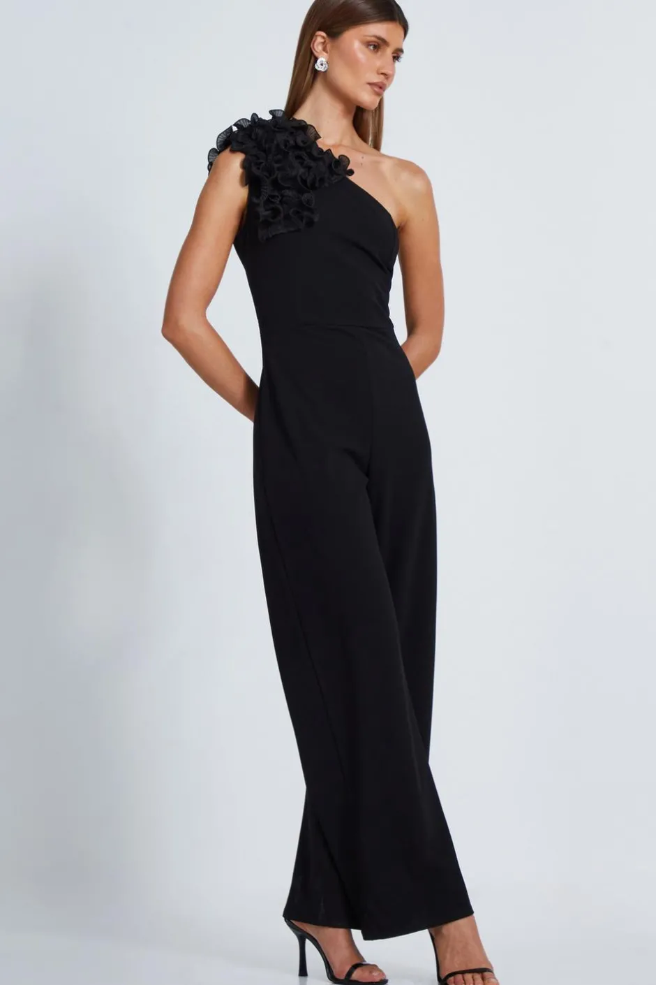 Quiz Black One Shoulder Palazzo Jumpsuit Sale