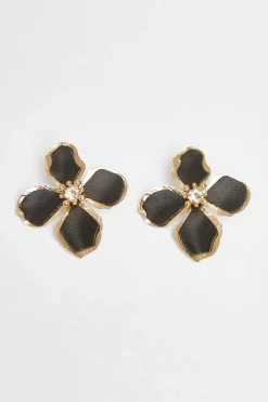 Quiz Oversized Flower Earrings Black Discount