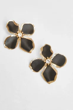 Quiz Oversized Flower Earrings Black Discount