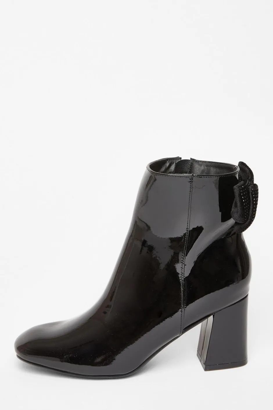 Quiz Black Patent Bow Back Ankle Boot New
