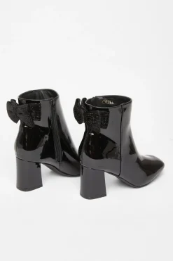 Quiz Black Patent Bow Back Ankle Boot New