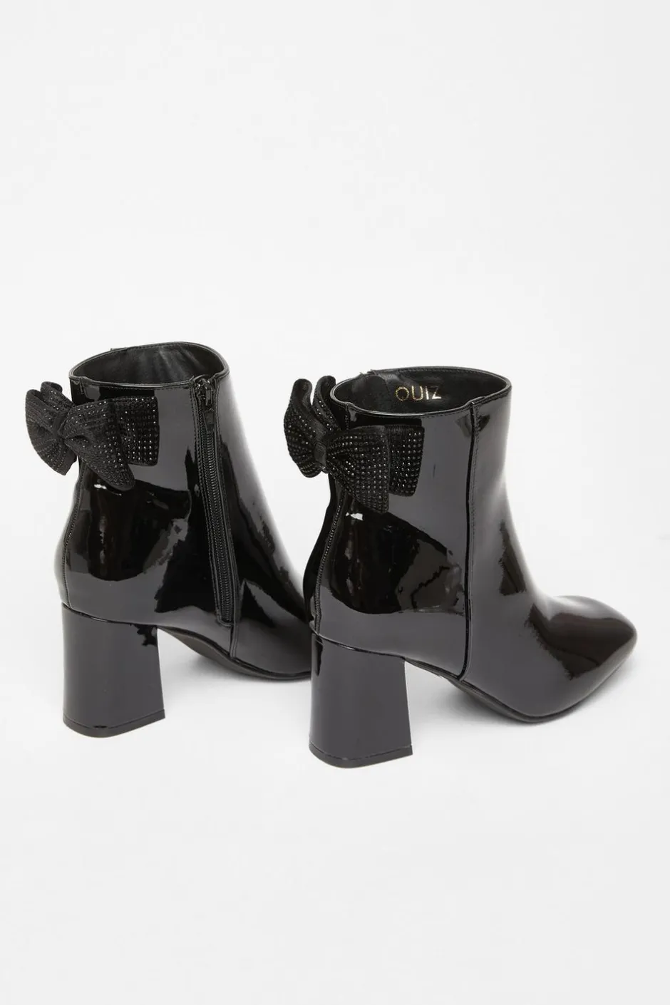 Quiz Black Patent Bow Back Ankle Boot New