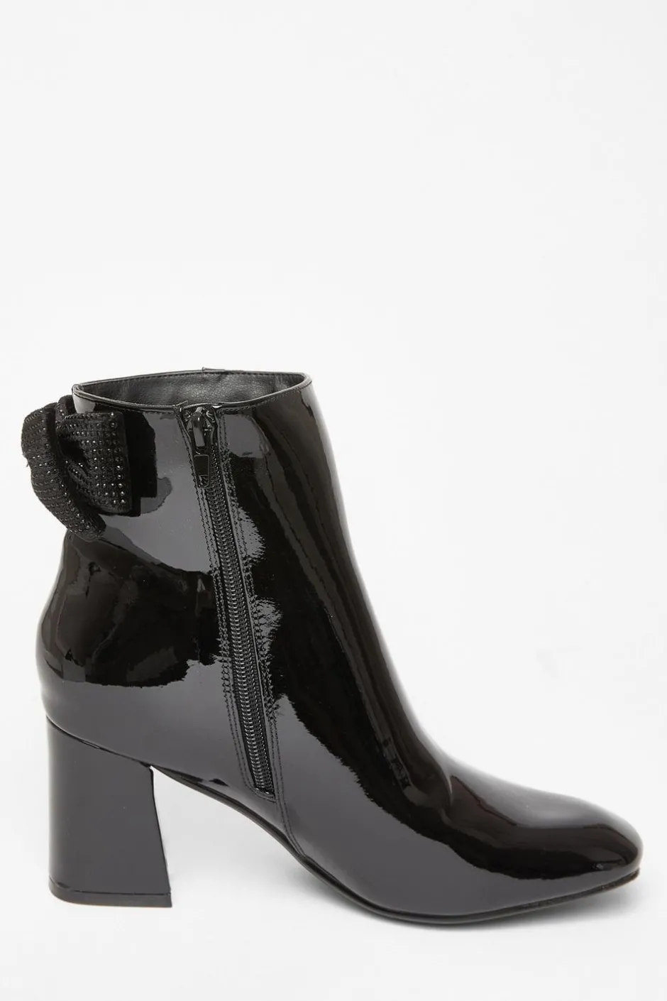 Quiz Black Patent Bow Back Ankle Boot New