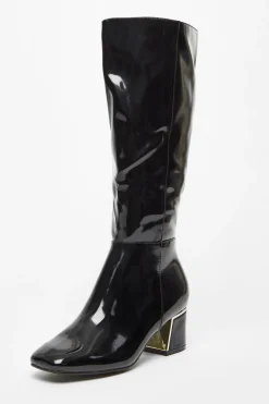 Quiz Black Patent Knee High Boots Clearance