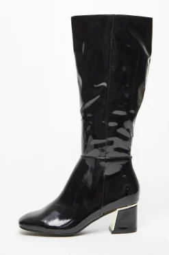 Quiz Black Patent Knee High Boots Clearance