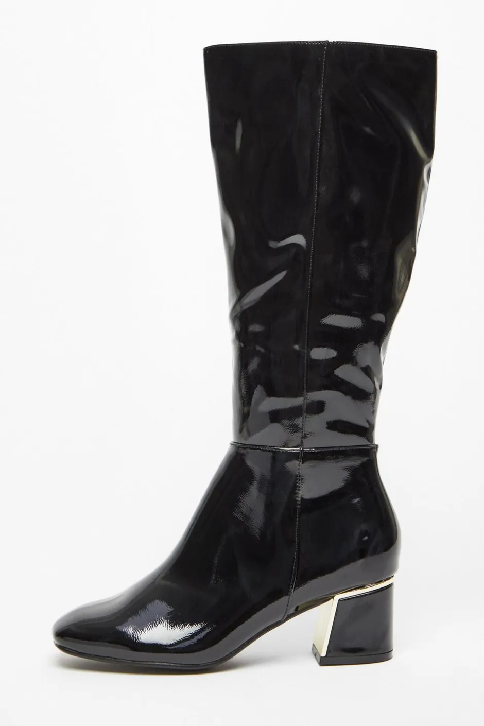 Quiz Black Patent Knee High Boots Clearance