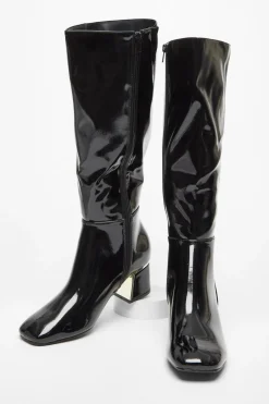 Quiz Black Patent Knee High Boots Clearance