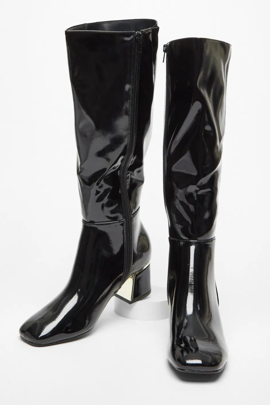 Quiz Black Patent Knee High Boots Clearance