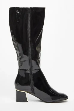 Quiz Black Patent Knee High Boots Clearance