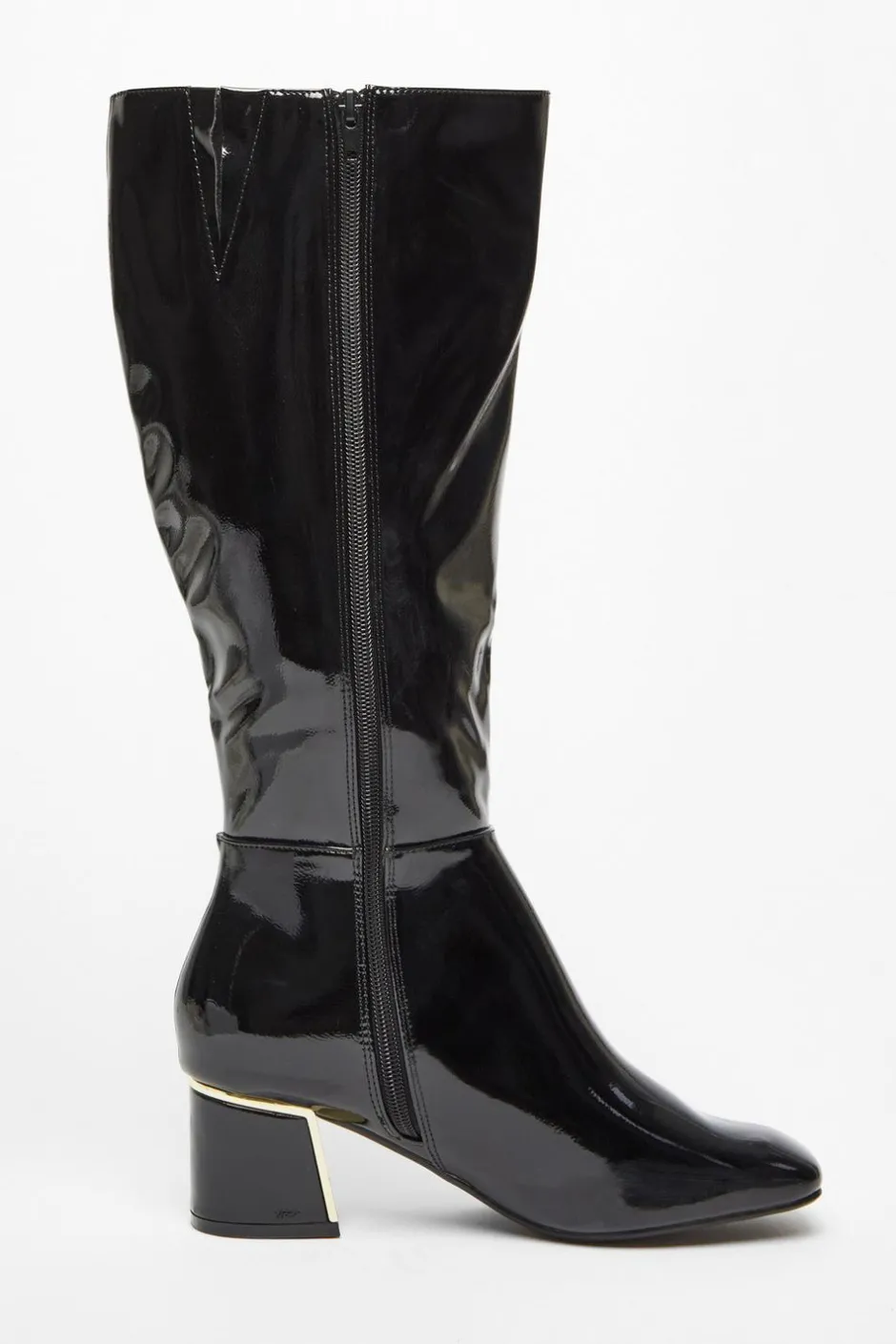 Quiz Black Patent Knee High Boots Clearance