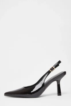 Quiz Patent Sling Back Court Heels Black Discount