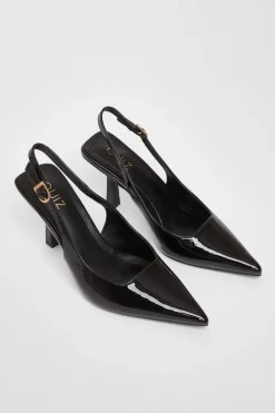 Quiz Patent Sling Back Court Heels Black Discount