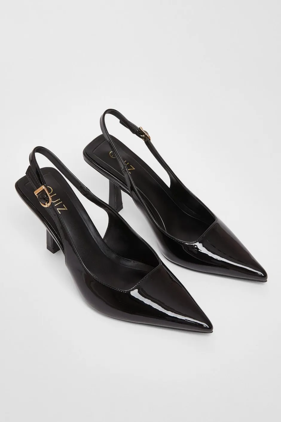 Quiz Patent Sling Back Court Heels Black Discount