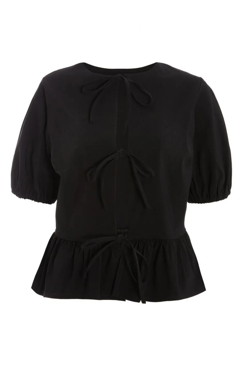 Quiz Black Peplum Tie Top New