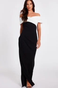 Quiz Pleated Bardot Maxi Dress Black Hot
