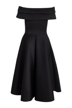 Quiz Pleated Bardot Midaxi Dress Black Hot