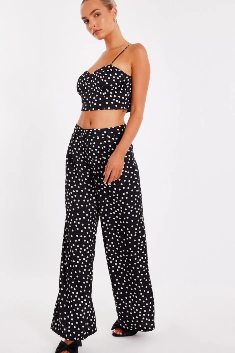 Quiz Black Polka Dot Crop Top New