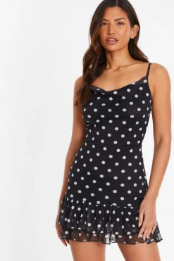 Quiz Black Polka Print Dot Frill Mini Dress Hot