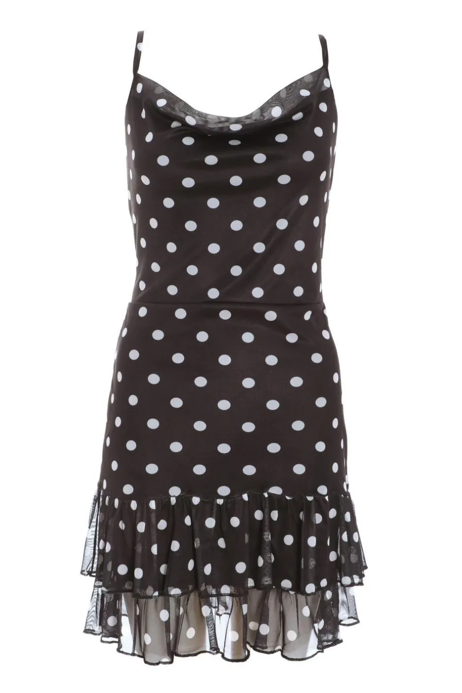 Quiz Black Polka Print Dot Frill Mini Dress Hot