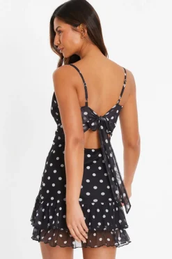 Quiz Black Polka Print Dot Frill Mini Dress Hot