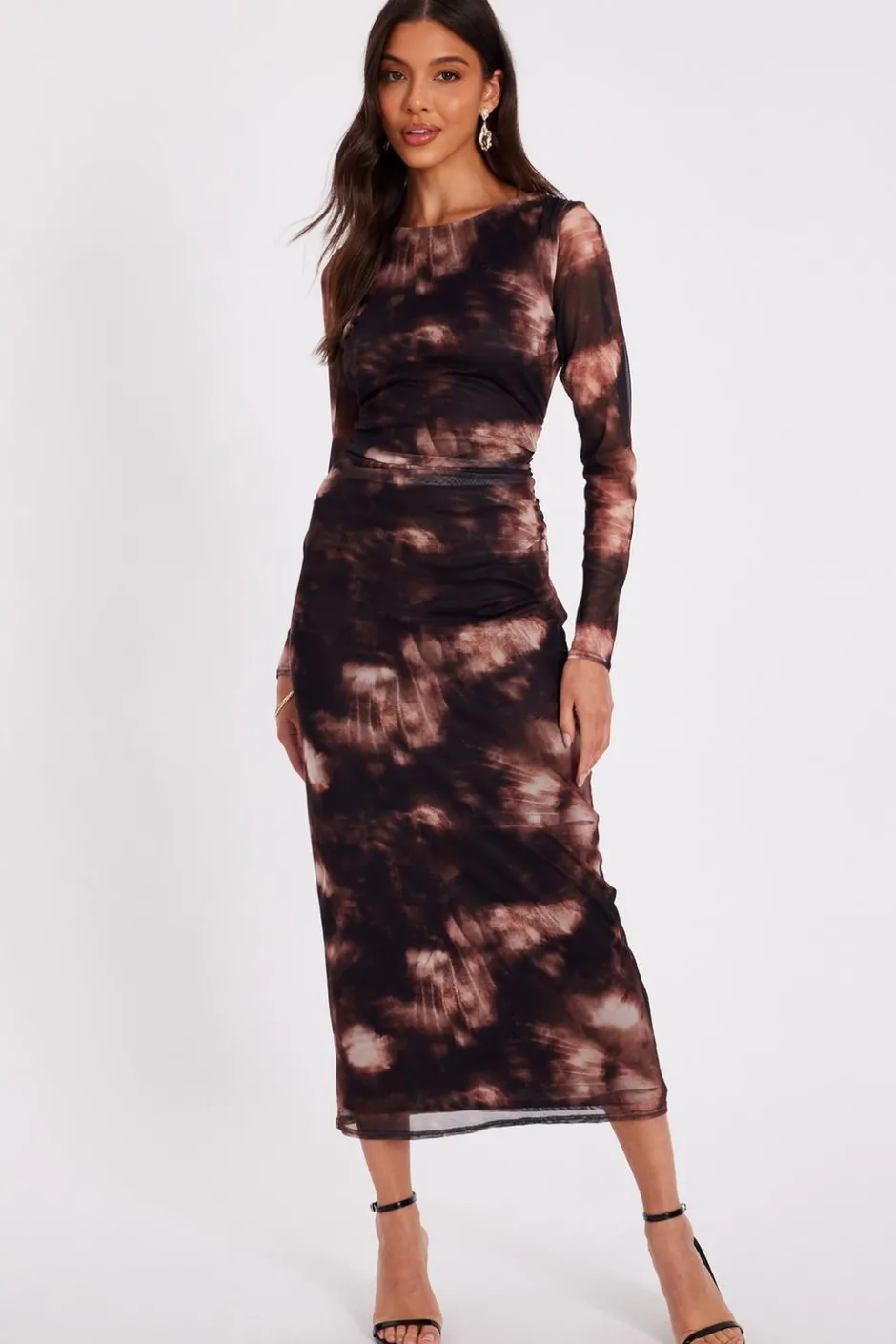 Quiz Black Printed Long Sleeve Midaxi Dress Hot