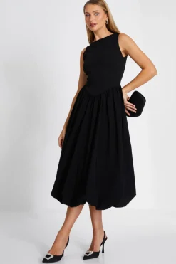 Quiz Black Puff Ball Midi Dress Online