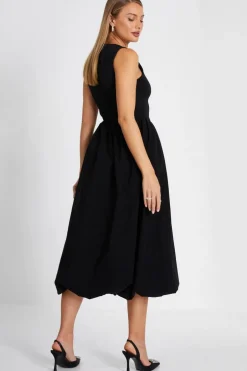 Quiz Black Puff Ball Midi Dress Online