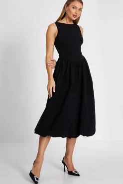 Quiz Black Puff Ball Midi Dress Online
