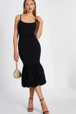 Quiz Puff Ball Midi Dress Black Outlet