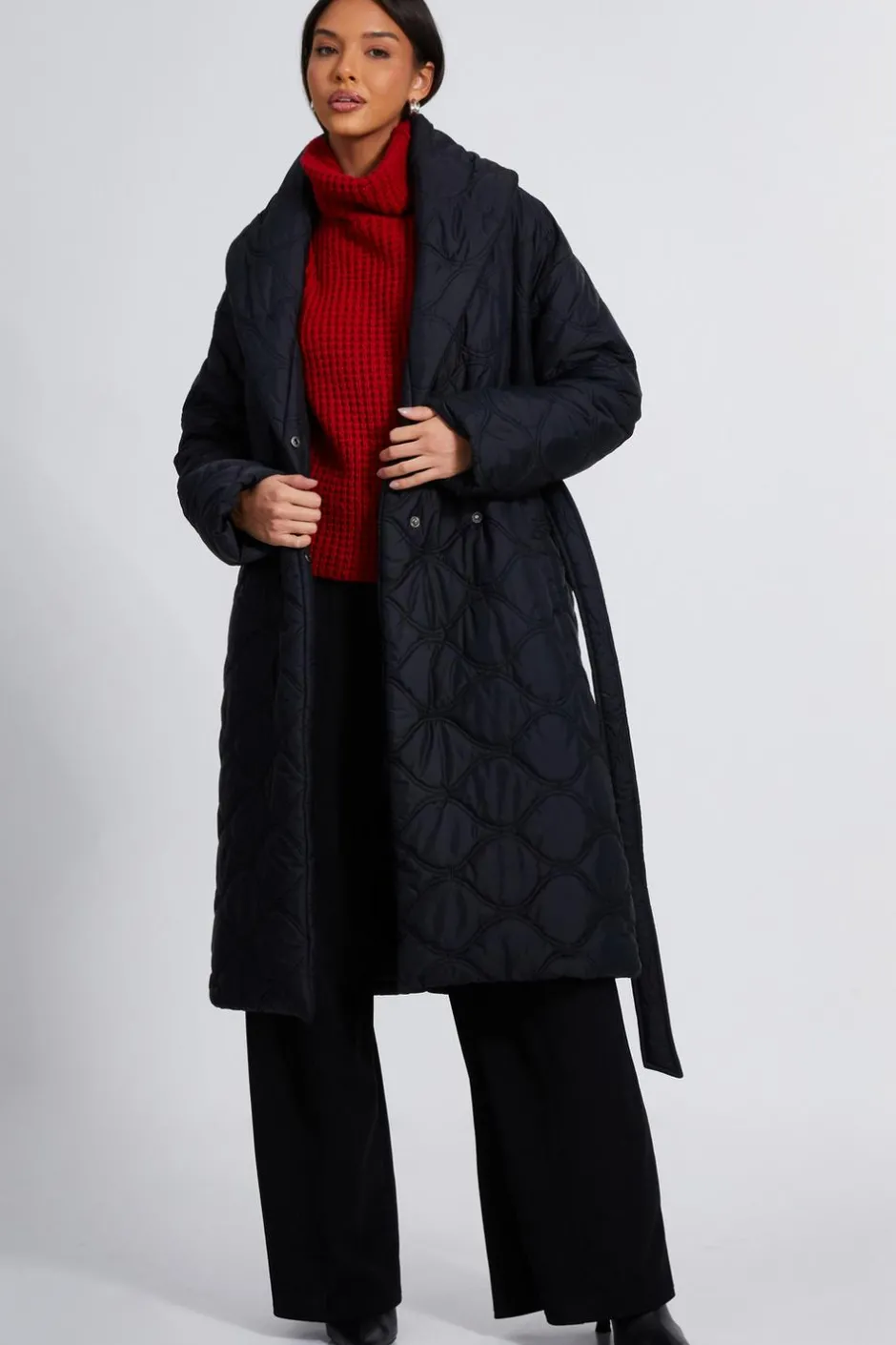 Quiz Quilted Long Line Coat Black Discount