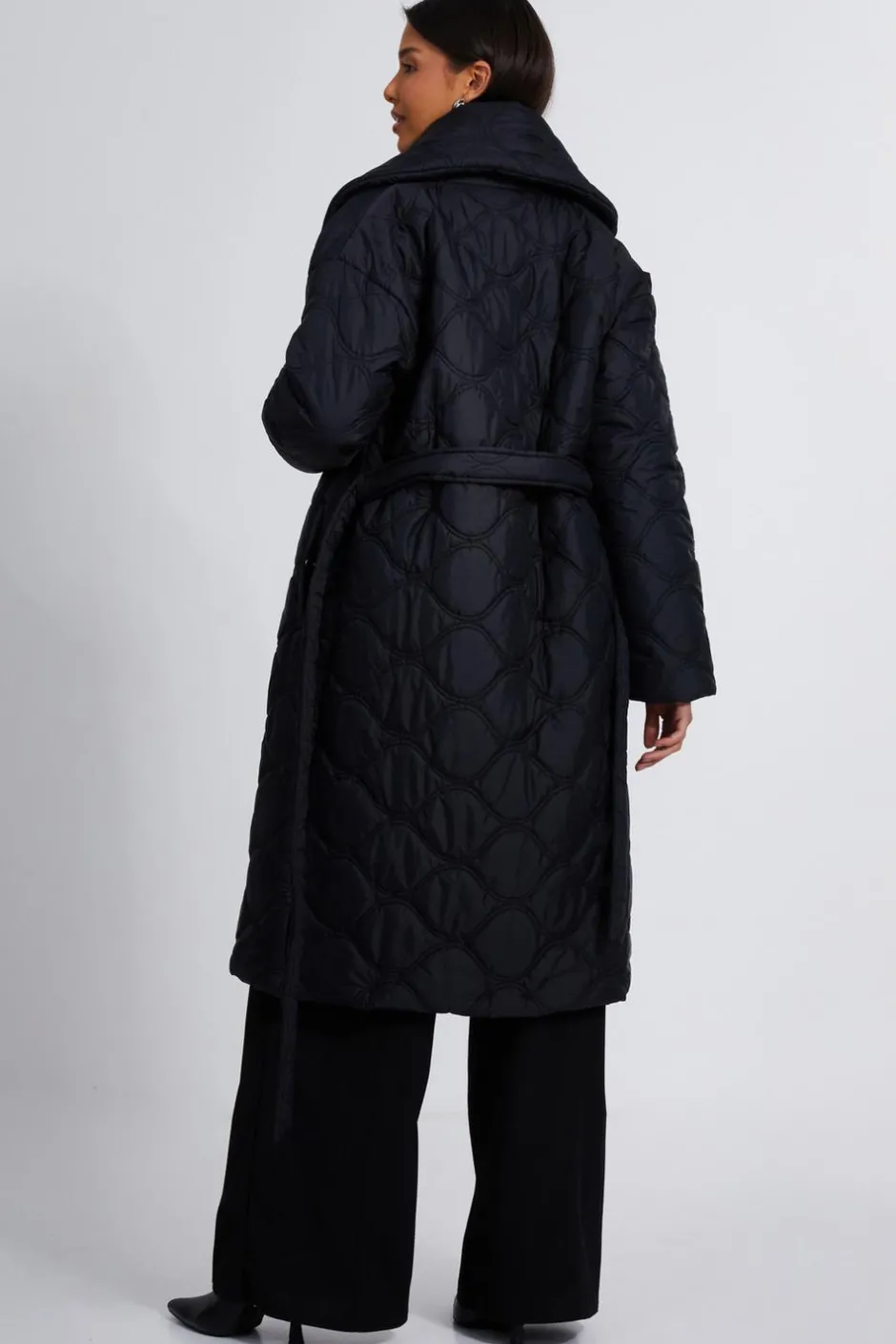 Quiz Quilted Long Line Coat Black Discount