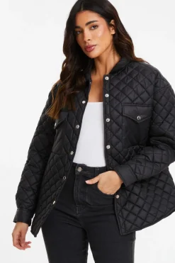 Quiz Quilted Shacket Black Outlet