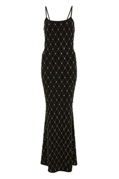 Quiz Rhinestone Strappy Maxi Dress Black Discount