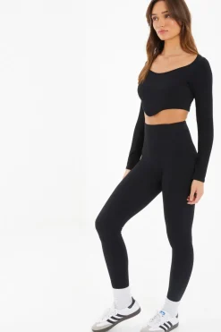 Quiz Ribbed Crop Top Black Clearance