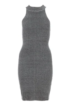 Quiz Black Ribbed Racer Mini Dress New