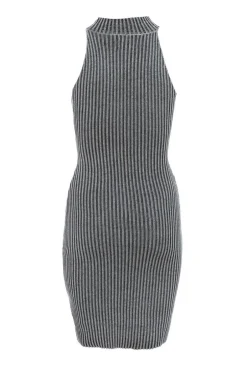Quiz Black Ribbed Racer Mini Dress New