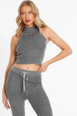 Quiz Ribbed Racer Top Black New