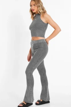 Quiz Ribbed Racer Top Black New