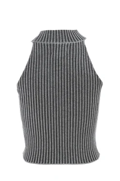 Quiz Ribbed Racer Top Black New