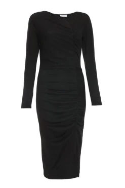 Quiz Black Ruched Asymetric Midi Dress New