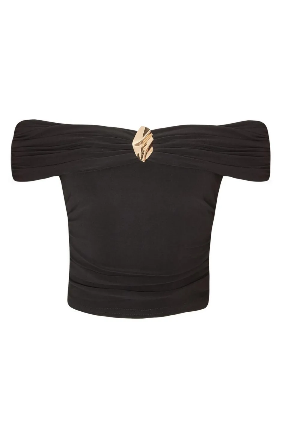 Quiz Ruched Bardot Crop Top Black Sale