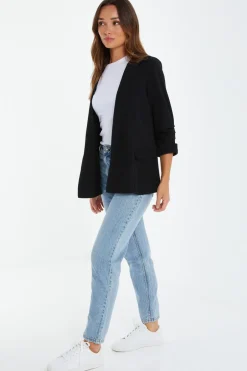 Quiz Ruched Sleeve Blazer Black Best