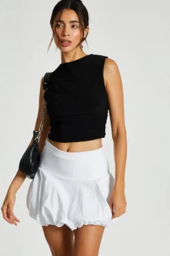 Quiz Black Ruched Sleeveless Crop Top Hot