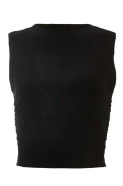 Quiz Black Ruched Sleeveless Crop Top Hot