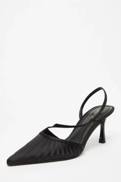 Quiz Satin Asymmetric Court Heels Black Outlet