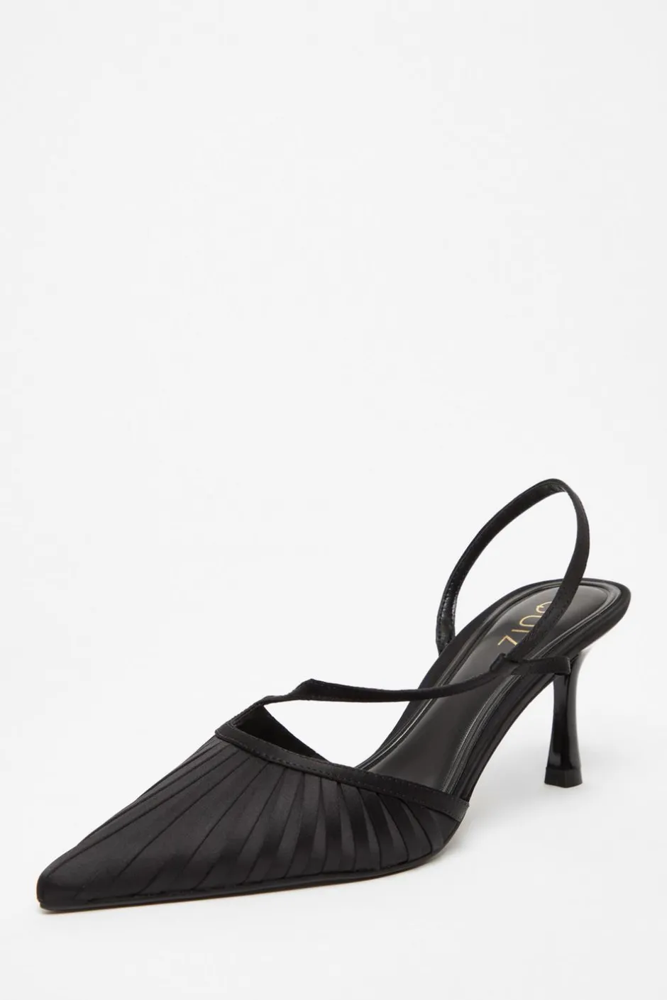 Quiz Satin Asymmetric Court Heels Black Outlet